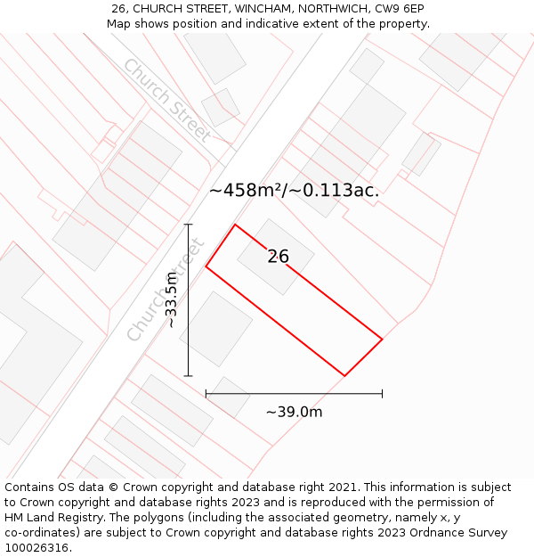 26, CHURCH STREET, WINCHAM, NORTHWICH, CW9 6EP: Plot and title map