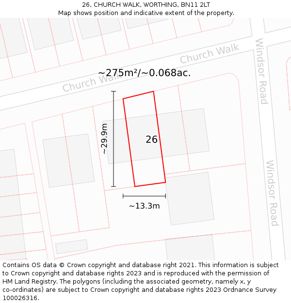 26, CHURCH WALK, WORTHING, BN11 2LT: Plot and title map