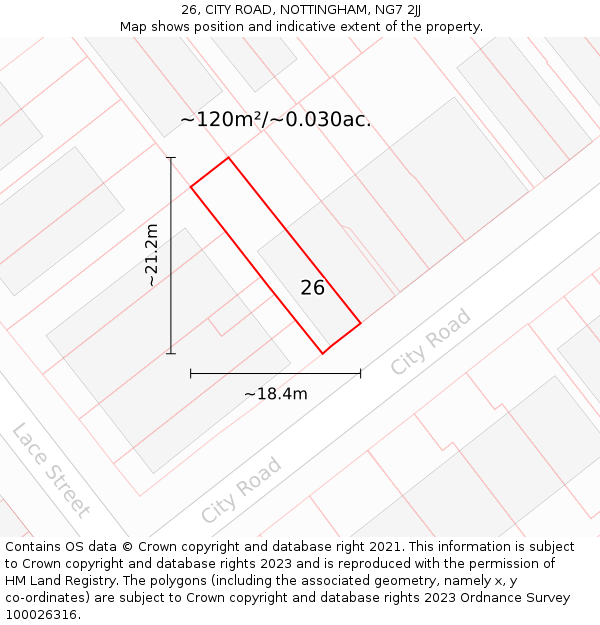 26, CITY ROAD, NOTTINGHAM, NG7 2JJ: Plot and title map