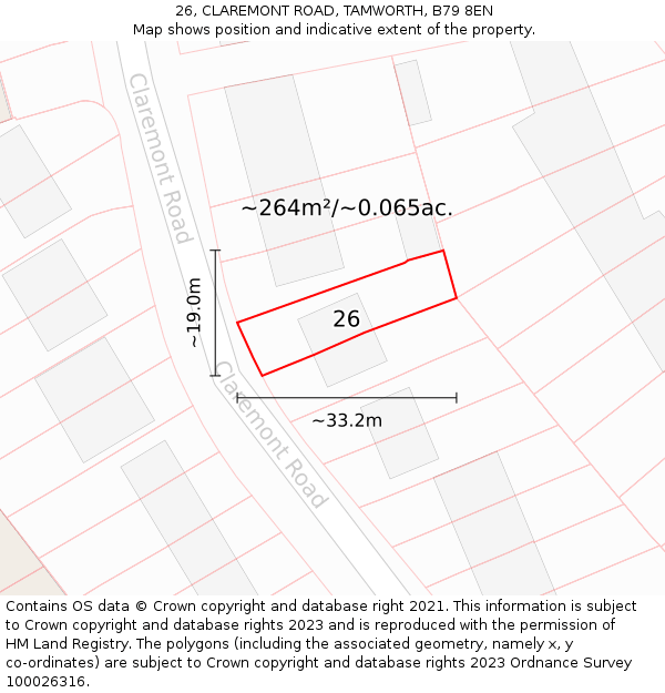 26, CLAREMONT ROAD, TAMWORTH, B79 8EN: Plot and title map