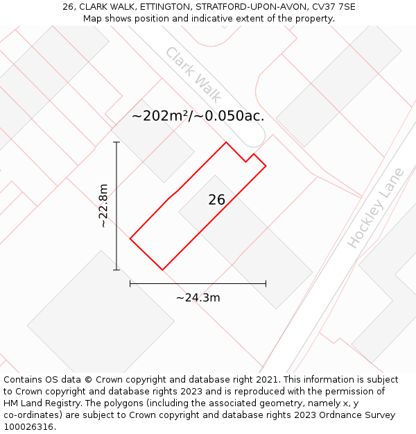 26, CLARK WALK, ETTINGTON, STRATFORD-UPON-AVON, CV37 7SE: Plot and title map