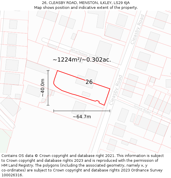 26, CLEASBY ROAD, MENSTON, ILKLEY, LS29 6JA: Plot and title map