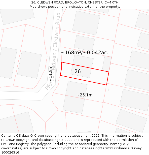 26, CLEDWEN ROAD, BROUGHTON, CHESTER, CH4 0TH: Plot and title map