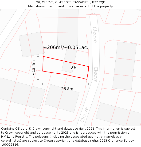 26, CLEEVE, GLASCOTE, TAMWORTH, B77 2QD: Plot and title map