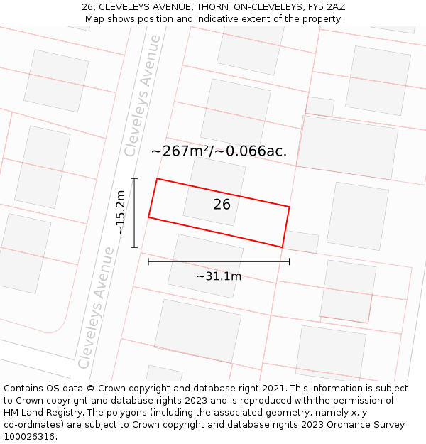 26, CLEVELEYS AVENUE, THORNTON-CLEVELEYS, FY5 2AZ: Plot and title map