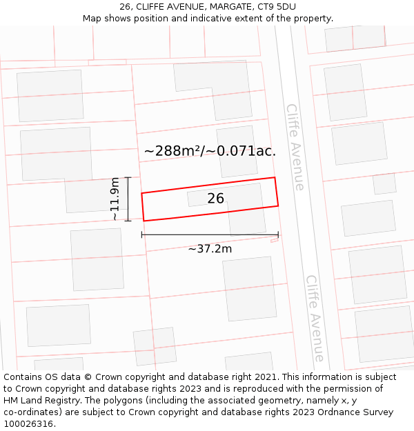 26, CLIFFE AVENUE, MARGATE, CT9 5DU: Plot and title map