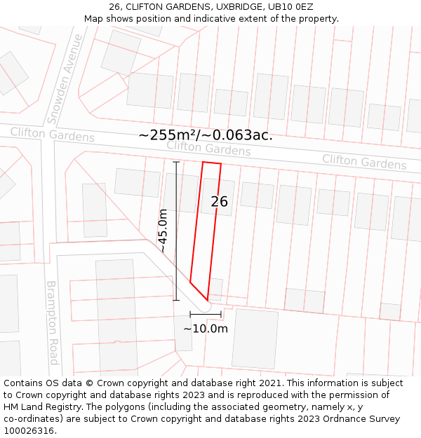 26, CLIFTON GARDENS, UXBRIDGE, UB10 0EZ: Plot and title map