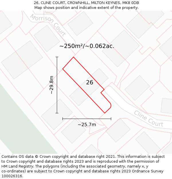 26, CLINE COURT, CROWNHILL, MILTON KEYNES, MK8 0DB: Plot and title map