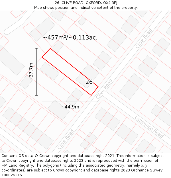 26, CLIVE ROAD, OXFORD, OX4 3EJ: Plot and title map