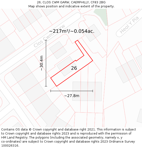26, CLOS CWM GARW, CAERPHILLY, CF83 2BG: Plot and title map