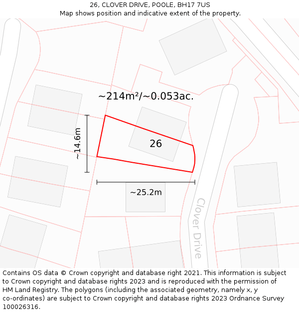 26, CLOVER DRIVE, POOLE, BH17 7US: Plot and title map