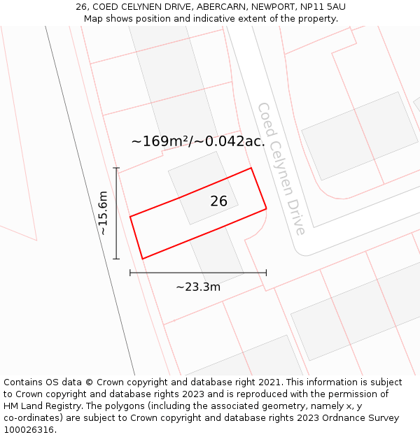 26, COED CELYNEN DRIVE, ABERCARN, NEWPORT, NP11 5AU: Plot and title map