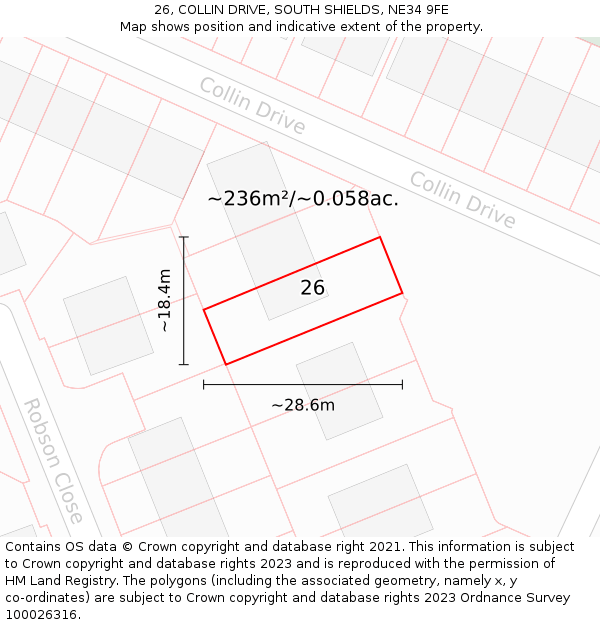 26, COLLIN DRIVE, SOUTH SHIELDS, NE34 9FE: Plot and title map