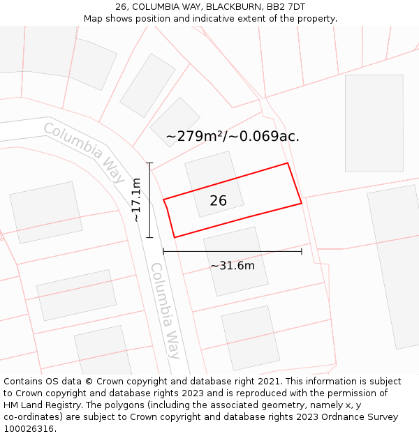 26, COLUMBIA WAY, BLACKBURN, BB2 7DT: Plot and title map