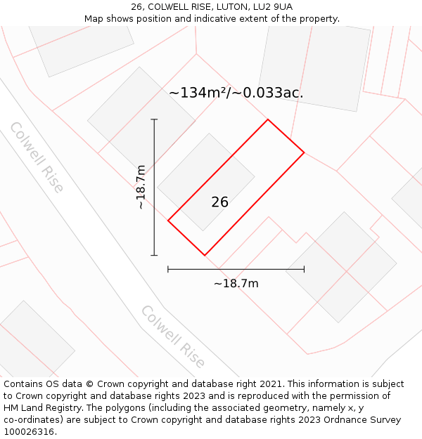 26, COLWELL RISE, LUTON, LU2 9UA: Plot and title map