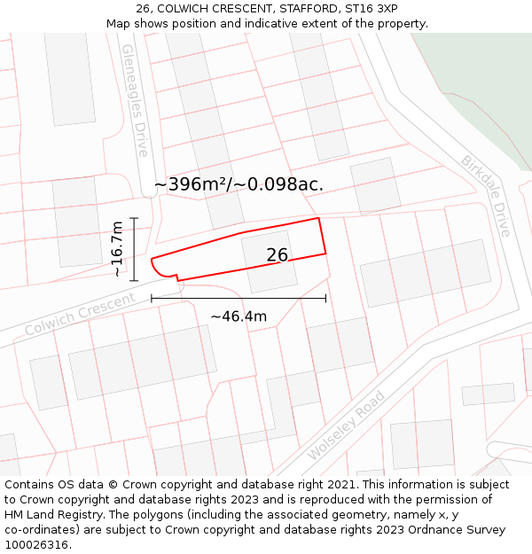 26, COLWICH CRESCENT, STAFFORD, ST16 3XP: Plot and title map