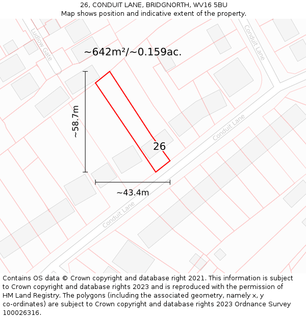 26, CONDUIT LANE, BRIDGNORTH, WV16 5BU: Plot and title map