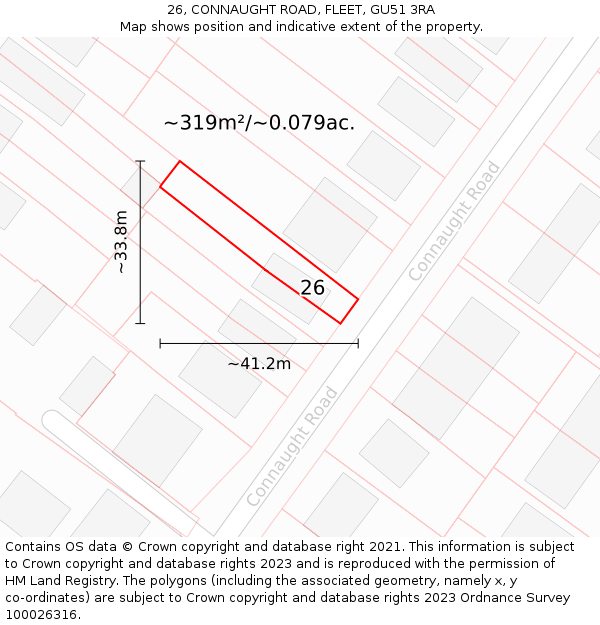 26, CONNAUGHT ROAD, FLEET, GU51 3RA: Plot and title map