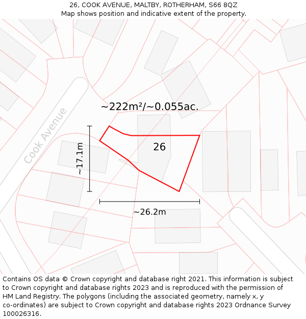 26, COOK AVENUE, MALTBY, ROTHERHAM, S66 8QZ: Plot and title map