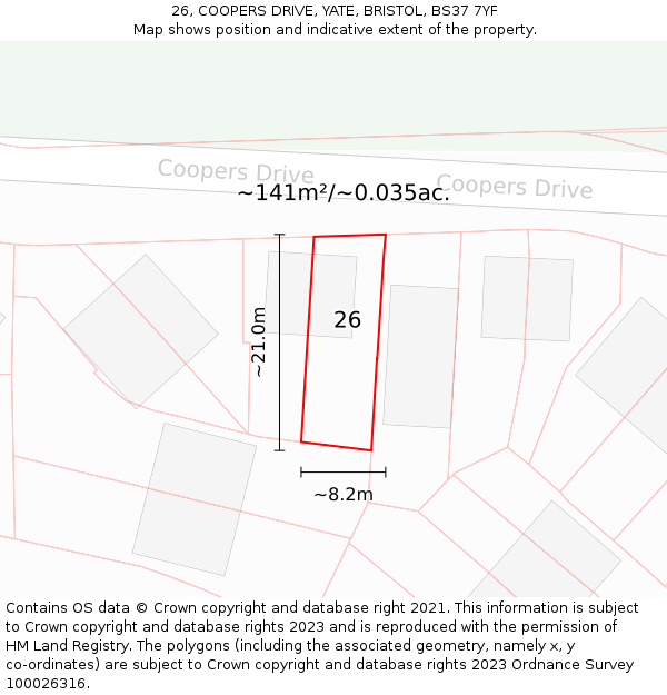 26, COOPERS DRIVE, YATE, BRISTOL, BS37 7YF: Plot and title map