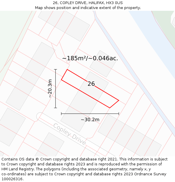 26, COPLEY DRIVE, HALIFAX, HX3 0US: Plot and title map