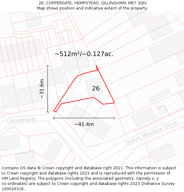 26, COPPERGATE, HEMPSTEAD, GILLINGHAM, ME7 3QN: Plot and title map