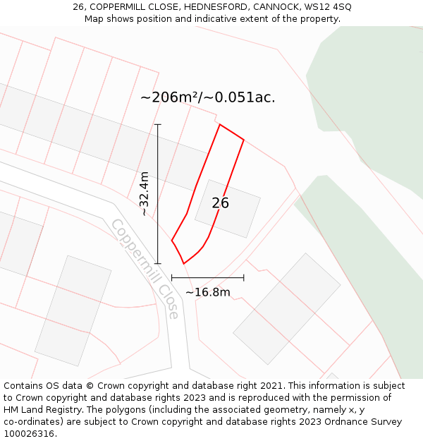 26, COPPERMILL CLOSE, HEDNESFORD, CANNOCK, WS12 4SQ: Plot and title map