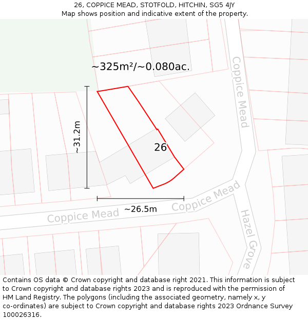 26, COPPICE MEAD, STOTFOLD, HITCHIN, SG5 4JY: Plot and title map