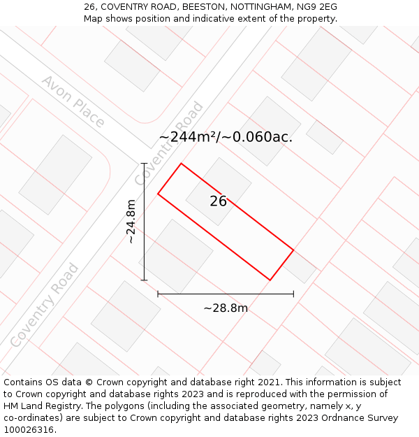 26, COVENTRY ROAD, BEESTON, NOTTINGHAM, NG9 2EG: Plot and title map