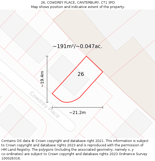 26, COWDREY PLACE, CANTERBURY, CT1 3PD: Plot and title map