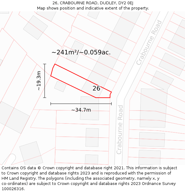 26, CRABOURNE ROAD, DUDLEY, DY2 0EJ: Plot and title map