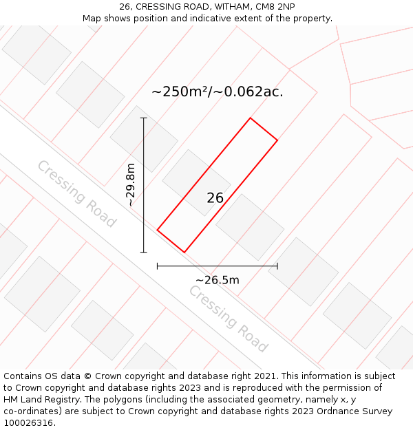 26, CRESSING ROAD, WITHAM, CM8 2NP: Plot and title map