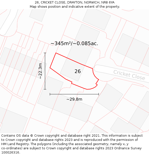 26, CRICKET CLOSE, DRAYTON, NORWICH, NR8 6YA: Plot and title map