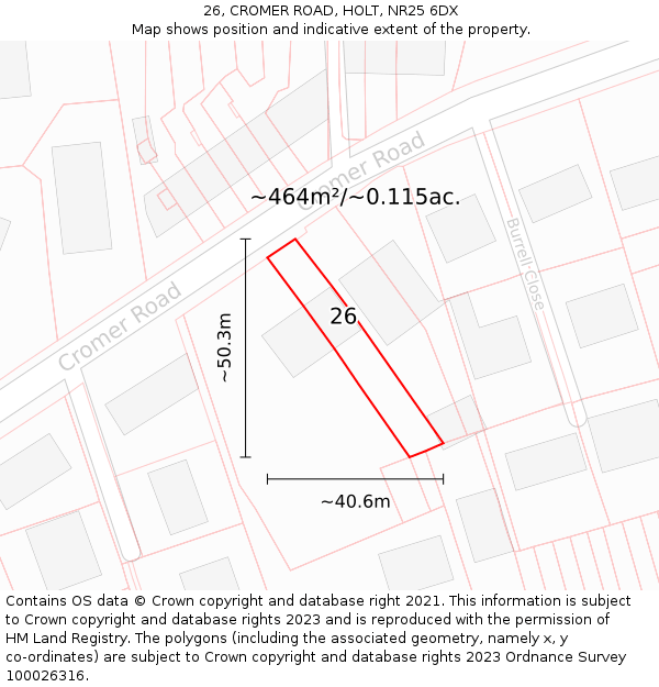 26, CROMER ROAD, HOLT, NR25 6DX: Plot and title map