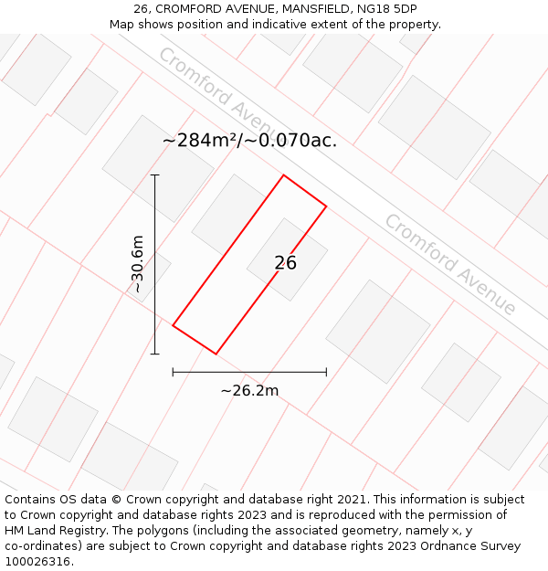 26, CROMFORD AVENUE, MANSFIELD, NG18 5DP: Plot and title map