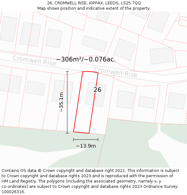 26, CROMWELL RISE, KIPPAX, LEEDS, LS25 7QQ: Plot and title map