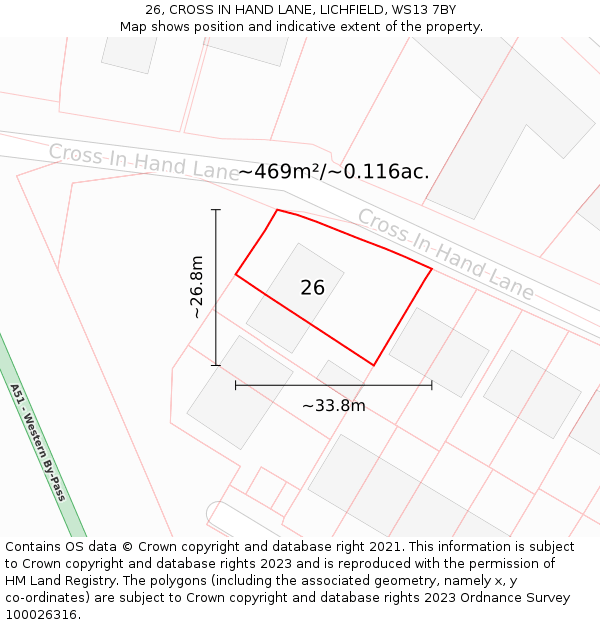 26, CROSS IN HAND LANE, LICHFIELD, WS13 7BY: Plot and title map
