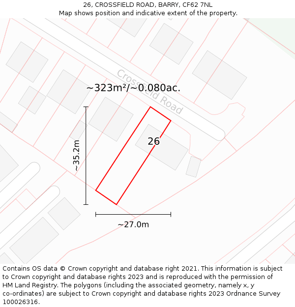 26, CROSSFIELD ROAD, BARRY, CF62 7NL: Plot and title map