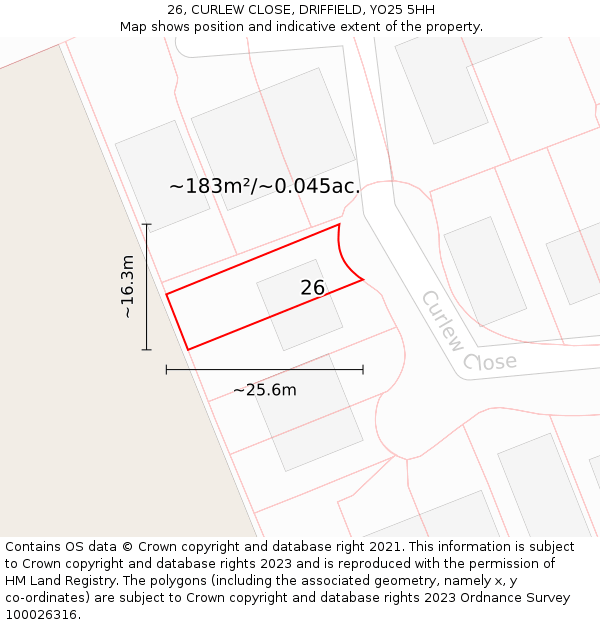 26, CURLEW CLOSE, DRIFFIELD, YO25 5HH: Plot and title map
