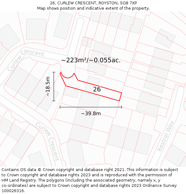 26, CURLEW CRESCENT, ROYSTON, SG8 7XP: Plot and title map