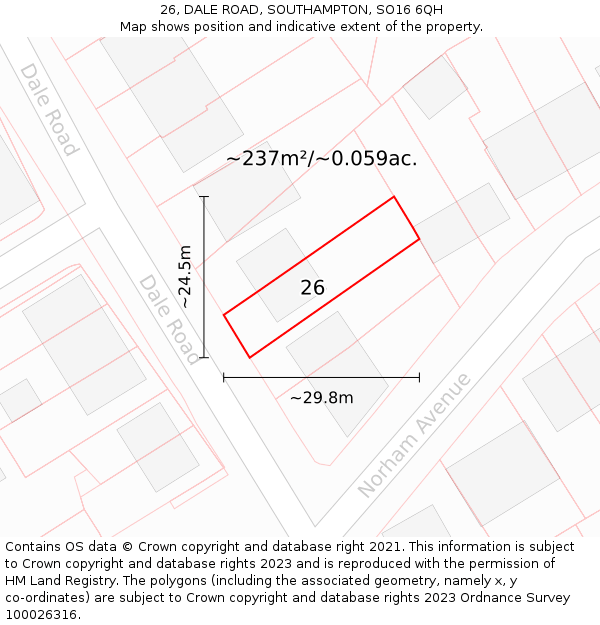 26, DALE ROAD, SOUTHAMPTON, SO16 6QH: Plot and title map