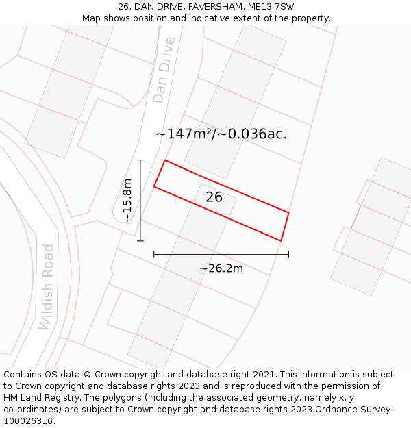 26, DAN DRIVE, FAVERSHAM, ME13 7SW: Plot and title map