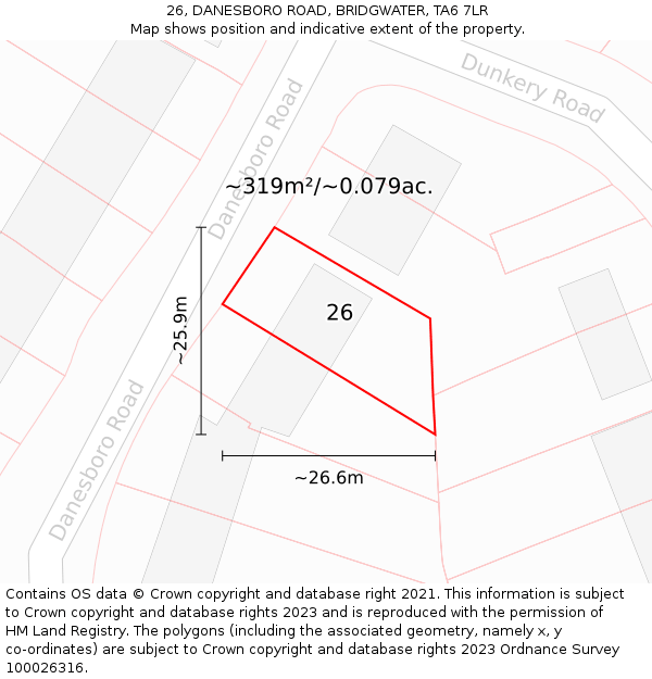 26, DANESBORO ROAD, BRIDGWATER, TA6 7LR: Plot and title map