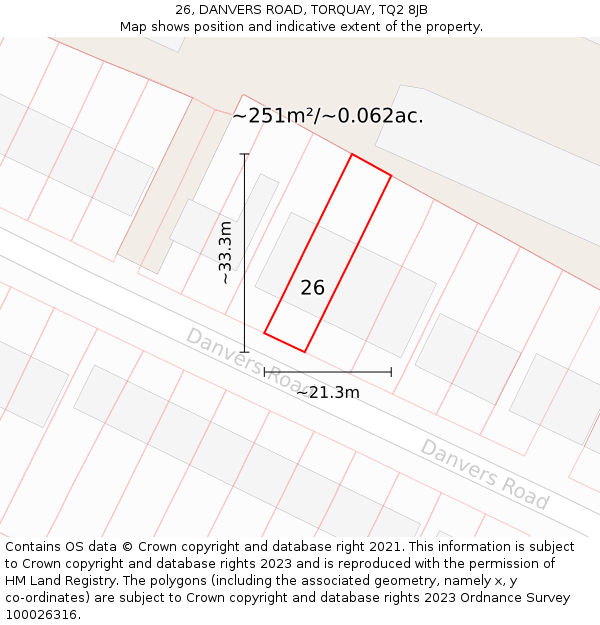 26, DANVERS ROAD, TORQUAY, TQ2 8JB: Plot and title map