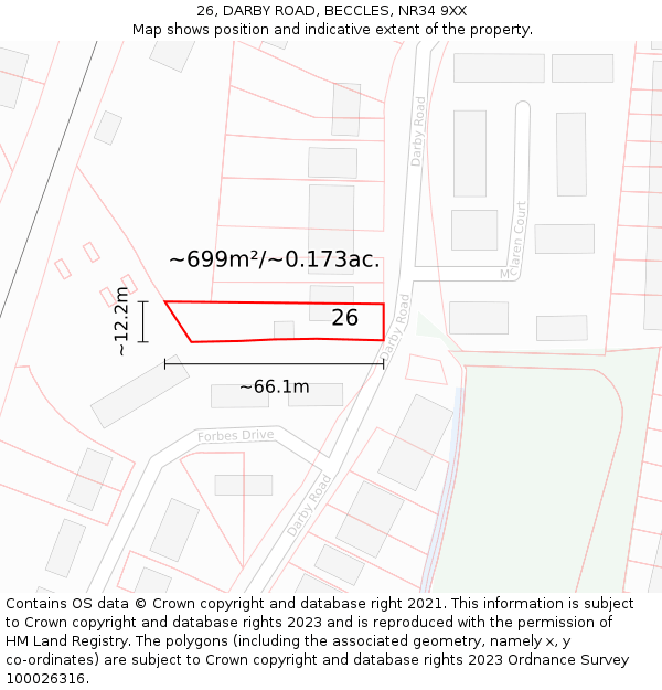 26, DARBY ROAD, BECCLES, NR34 9XX: Plot and title map