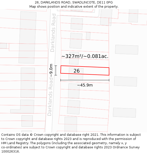 26, DARKLANDS ROAD, SWADLINCOTE, DE11 0PG: Plot and title map