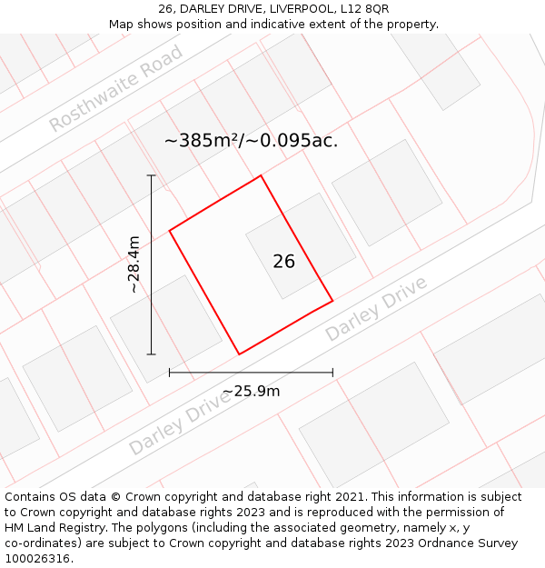 26, DARLEY DRIVE, LIVERPOOL, L12 8QR: Plot and title map