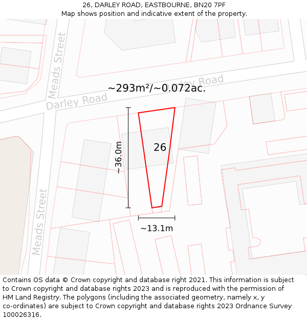 26, DARLEY ROAD, EASTBOURNE, BN20 7PF: Plot and title map