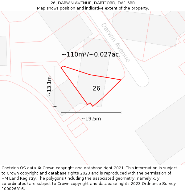 26, DARWIN AVENUE, DARTFORD, DA1 5RR: Plot and title map