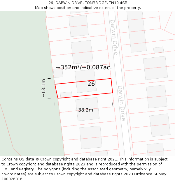 26, DARWIN DRIVE, TONBRIDGE, TN10 4SB: Plot and title map